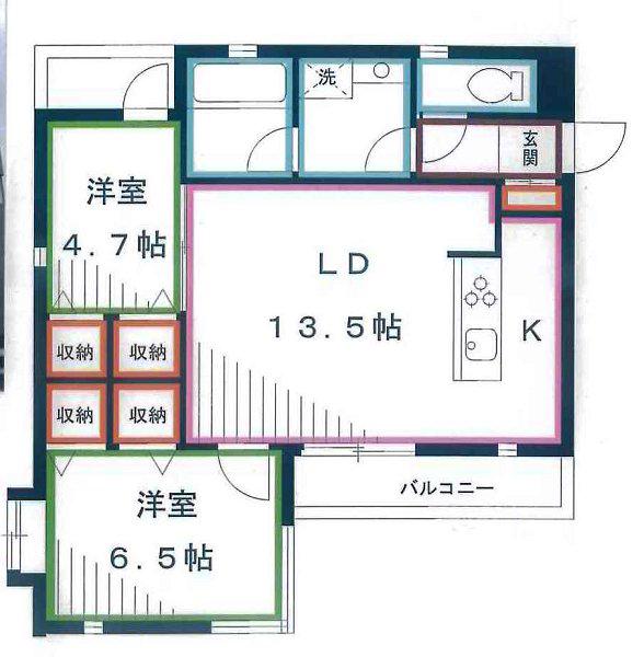 パークビューヒルズ(2LDK/1階)の間取り写真