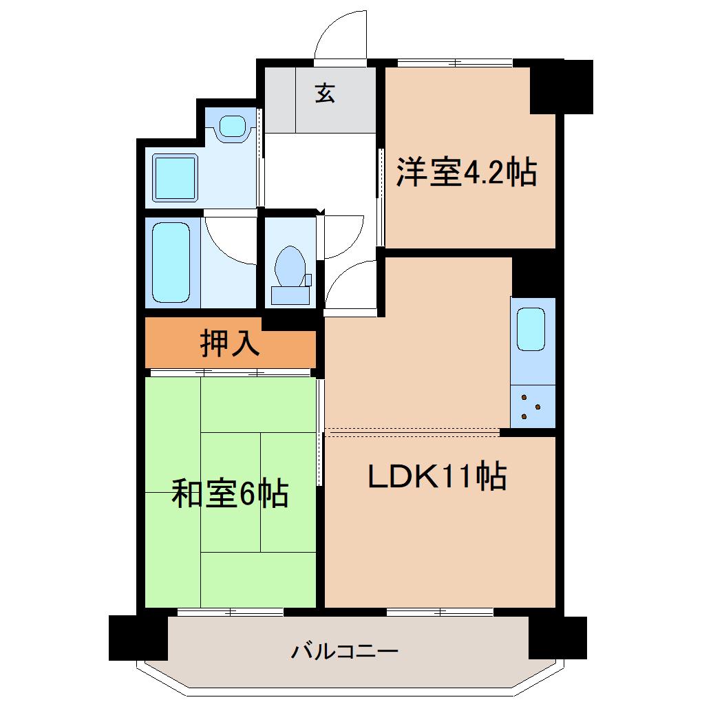 ライオンズマンション福田町(2LDK/5階)の間取り写真