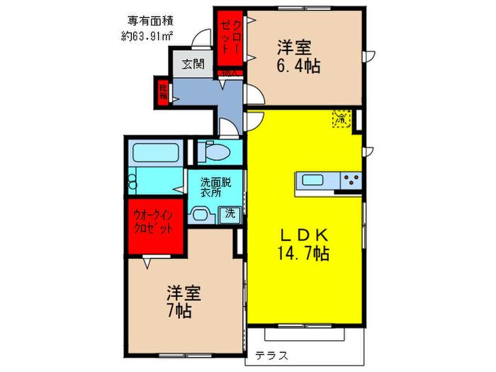 アメニティ箕面船場(2LDK/1階)の間取り写真