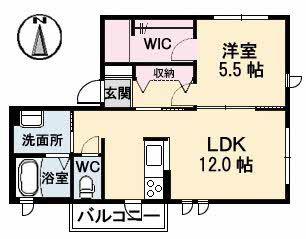 ドゥ・カショー エプ(1LDK/2階)の間取り写真