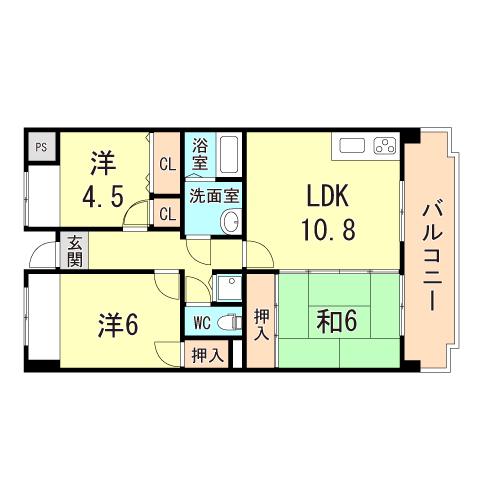 ジュネスコートA(3LDK/1階)の間取り写真