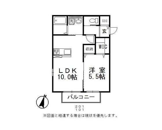 ローレルB棟(1LDK/2階)の間取り写真