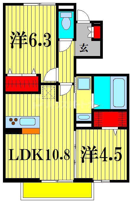 ソレイルKZ(2LDK/1階)の間取り写真