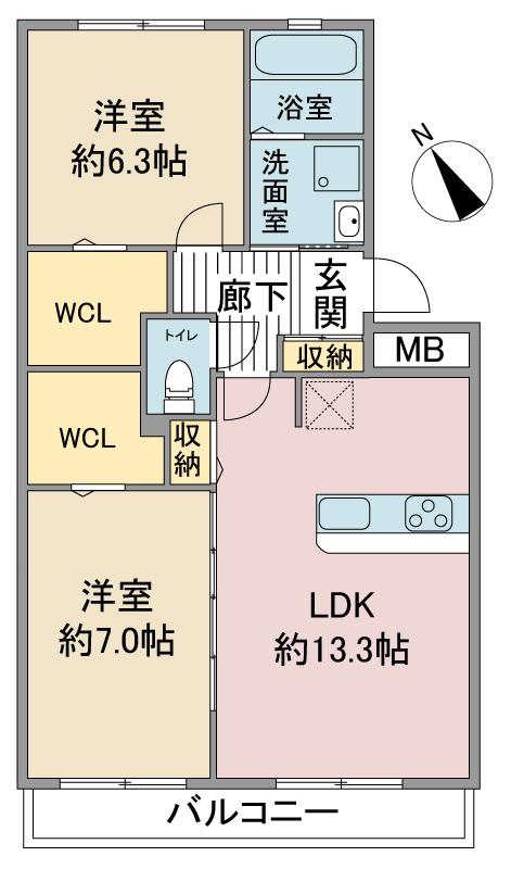 ラピス本郷(2LDK/2階)の間取り写真
