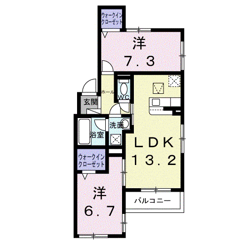 CERNE西宮(2LDK/1階)の間取り写真