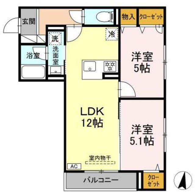 D′BLESS川崎 イースト(2LDK/2階)の間取り写真