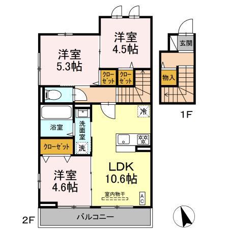 エクラン ウルー湘南S(3LDK/2階)の間取り写真