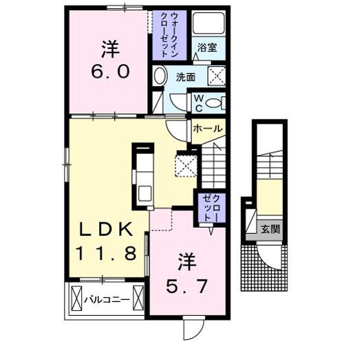 ＪＲ東海道本線 平塚駅 バス乗車時間：15分 最寄りバス停で下車 徒歩2分 2階建 築9年(2LDK/2階)の間取り写真