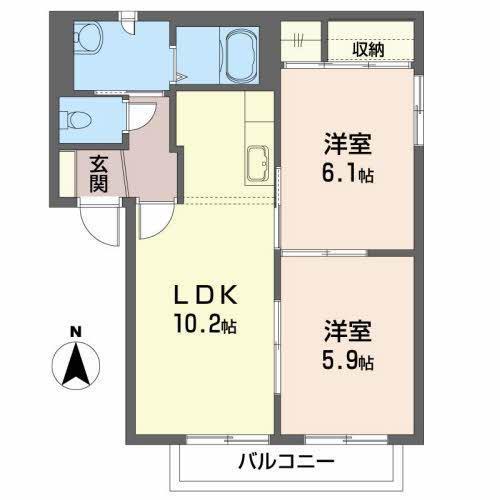 ルピナスB(2LDK/2階)の間取り写真