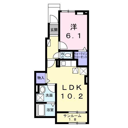 ルリアン・川和台II(1LDK/1階)の間取り写真