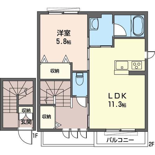 ヴューシャトー(1LDK/2階)の間取り写真