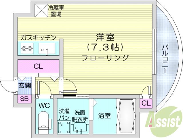 ラピス雨宮(1K/6階)の間取り写真