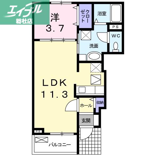 ロード ハママチB棟(1LDK/1階)の間取り写真