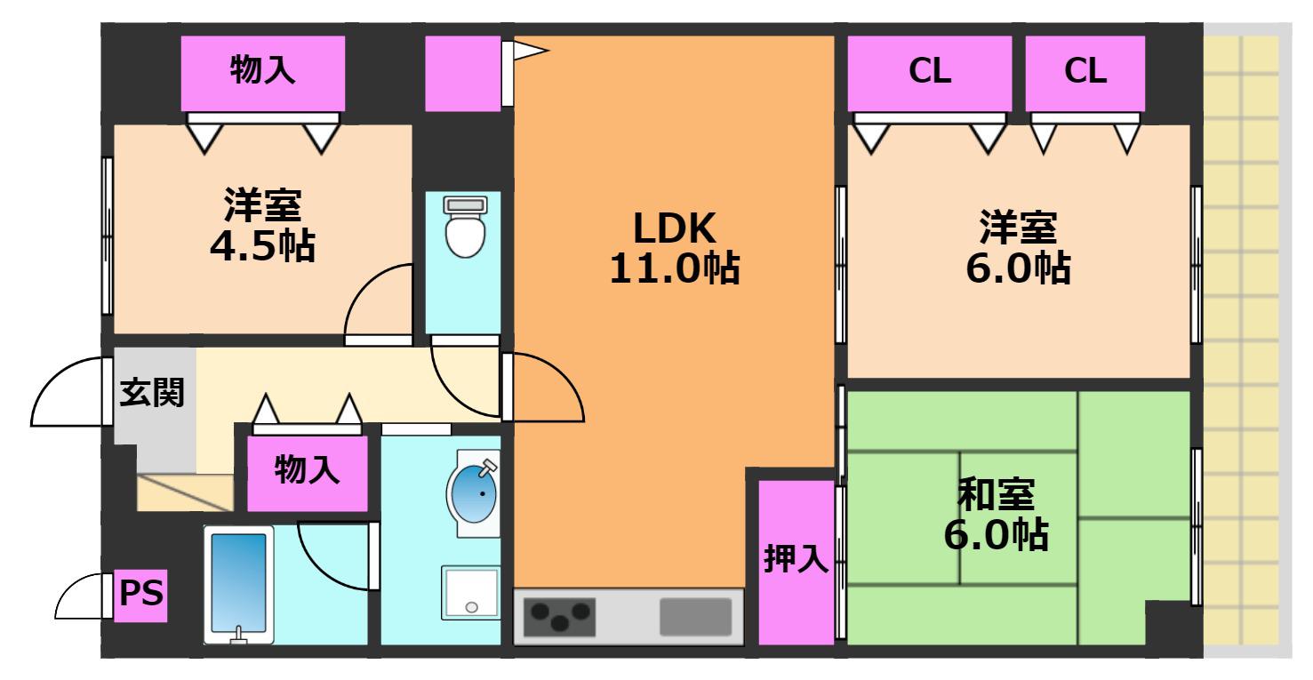 カサエステ壱番館(3LDK/5階)の間取り写真