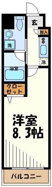 京王線 調布駅 徒歩6分 10階建 築20年(1K/9階)の間取り写真