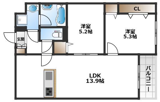 ADI I(2LDK/2階)の間取り写真