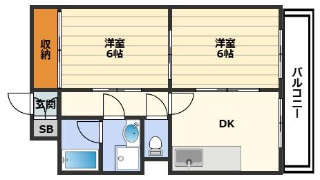 プレザーント天神橋(2DK/2階)の間取り写真