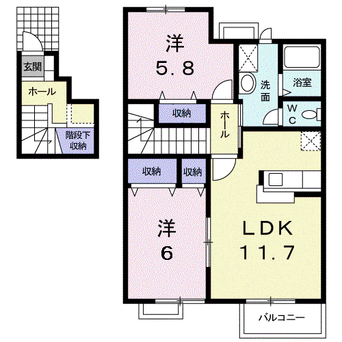 ノーム・アヴニール(2LDK/2階)の間取り写真