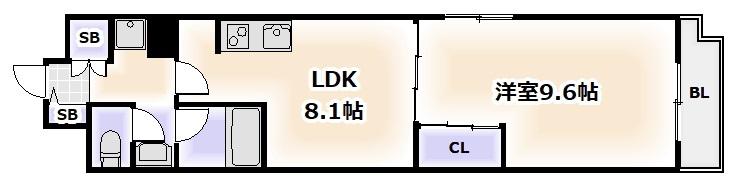 CITY SPIRE上町台(1LDK/9階)の間取り写真