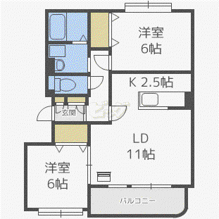 パルクドコート壱番館(2LDK/3階)の間取り写真