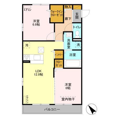 クレストール北館(2LDK/1階)の間取り写真