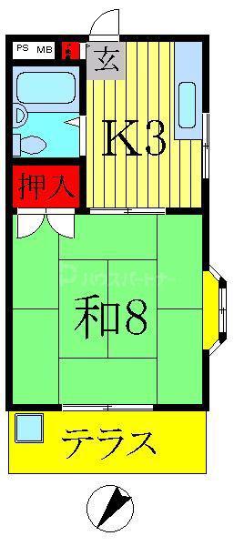 三田ハイツ(1K/1階)の間取り写真