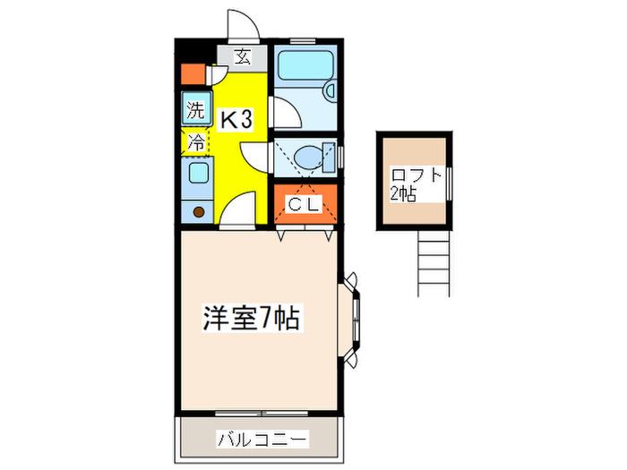 エクセル(1K/2階)の間取り写真