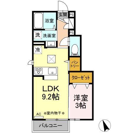 フェリス ニャン(1LDK/1階)の間取り写真