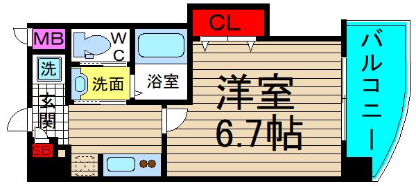 ラグゼドーム前I(1K/7階)の間取り写真