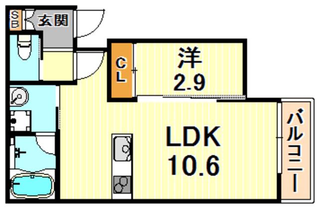 アリシア畑原通(1LDK/2階)の間取り写真