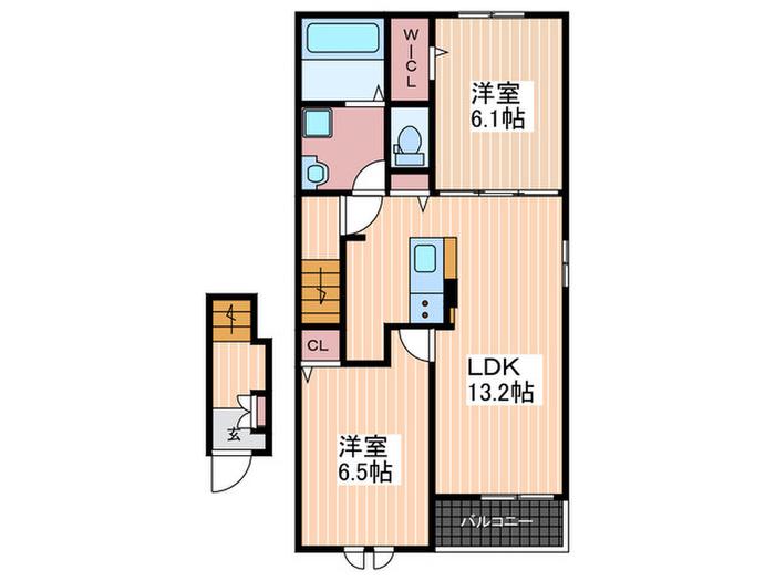 ユーセラーノB(2LDK/2階)の間取り写真