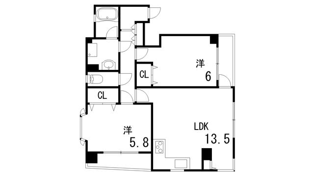 芦屋ニューコーポI(2LDK/2階)の間取り写真