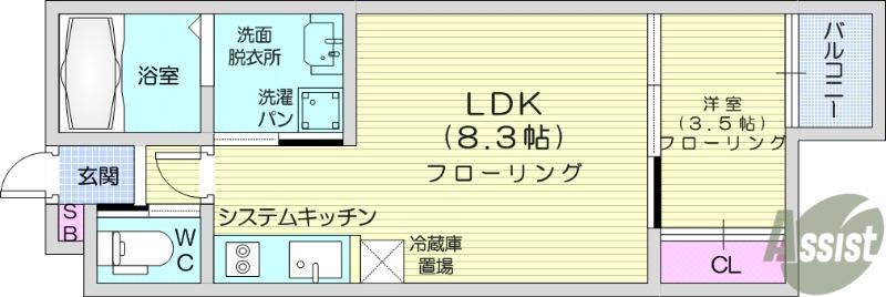マイティ松が丘(1LDK/2階)の間取り写真