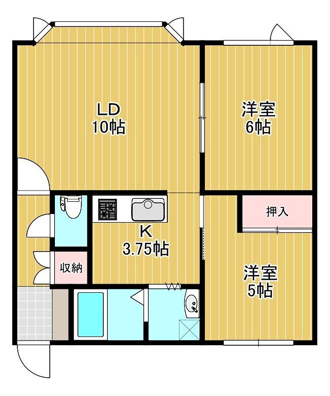 夕陽ヶ丘ハイツ2(2LDK/2階)の間取り写真