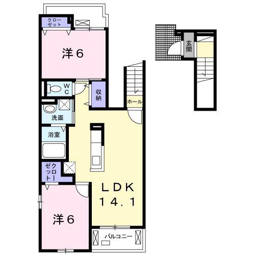ランド フォレストI(2LDK/2階)の間取り写真