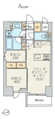 クレストコート北千住レジデンス(2LDK/9階)の間取り写真