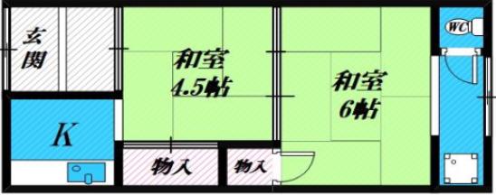 門真市常称寺町文化(2K/2階)の間取り写真