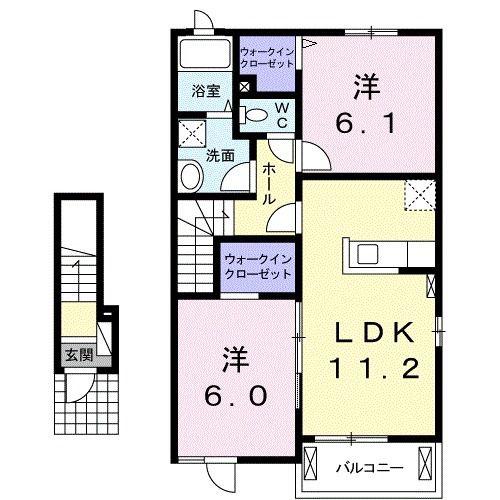 フィオーレII(2LDK/2階)の間取り写真