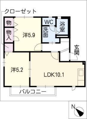 ベルパーク丸山 J棟(2LDK/1階)の間取り写真