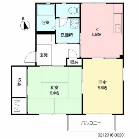フォーレス中央 B棟(2K/2階)の間取り写真