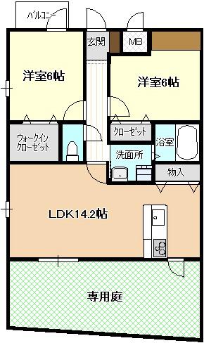 サザンアウル(2LDK/1階)の間取り写真