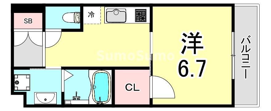 甲子園ガーデンズ(ワンルーム/1階)の間取り写真