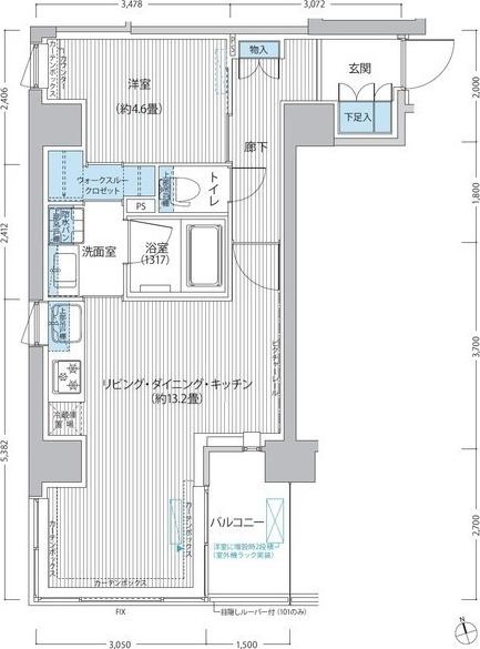 RODIA日本橋茅場町(1LDK/8階)の間取り写真