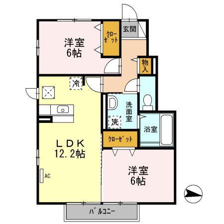 セレッソ パティオII(2LDK/1階)の間取り写真