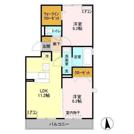 サニーフォレストB棟(2LDK/1階)の間取り写真