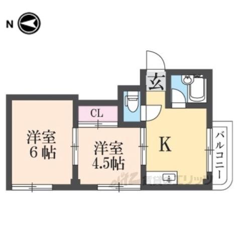 プチメゾン香里園(2K/2階)の間取り写真