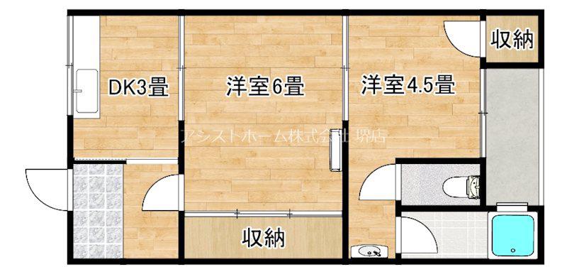 鳳ハイツ(2DK/4階)の間取り写真
