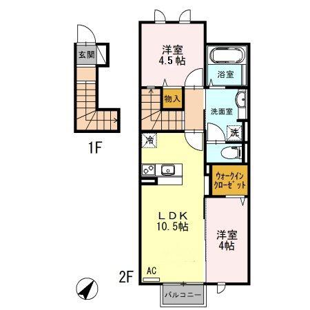 ヴィルヌーブE棟(2LDK/2階)の間取り写真