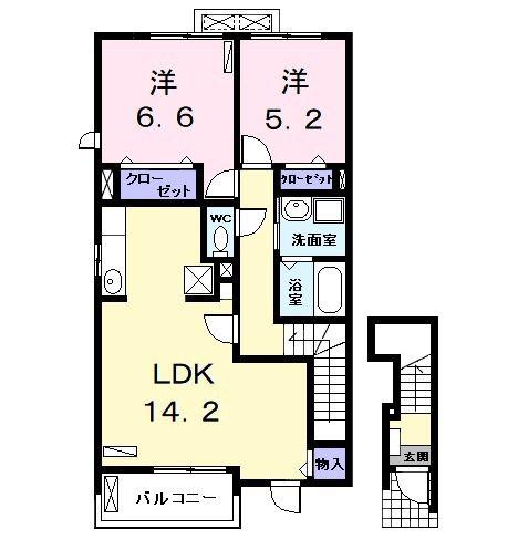 ヴィオラI(2LDK/2階)の間取り写真