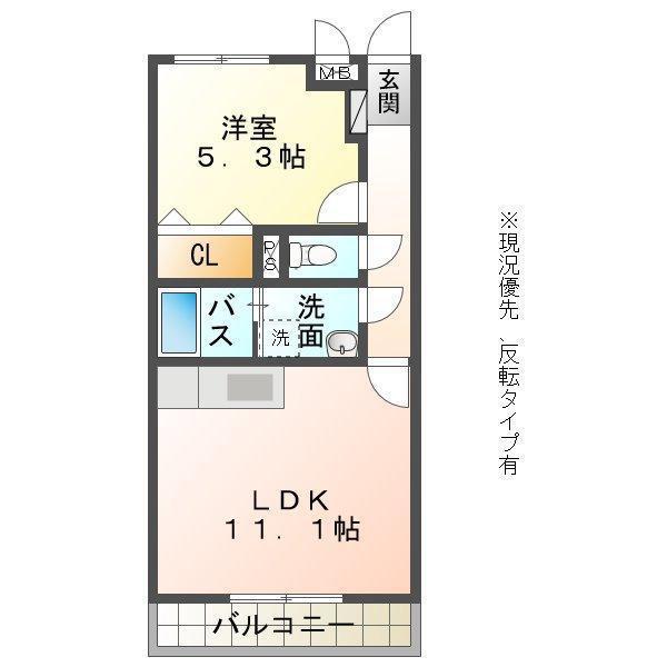 エクシア南春日(1LDK/2階)の間取り写真